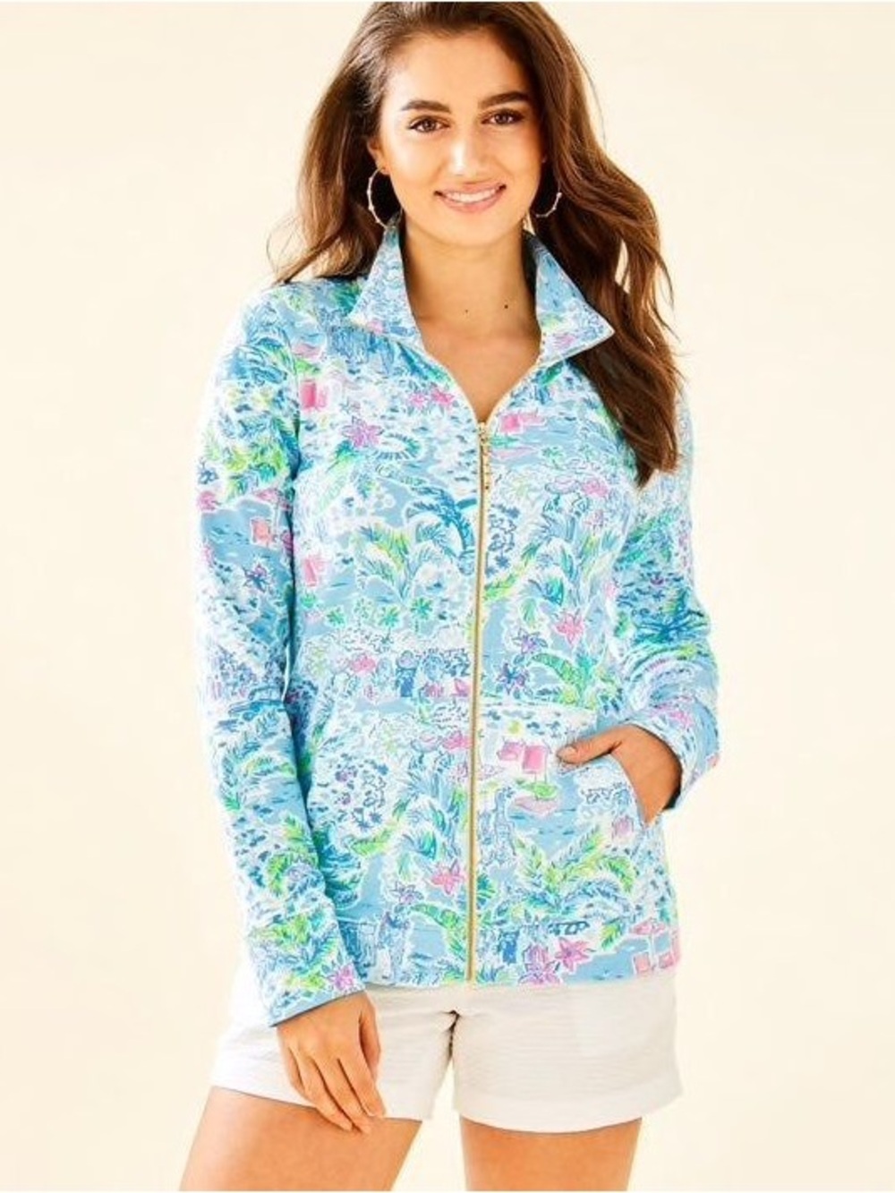 Lilly Pulitzer Betsy Zip-up Jacket in What a Lovely Place, Size XL, Like New